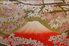 オリジナル赤冨士　桜　陶額