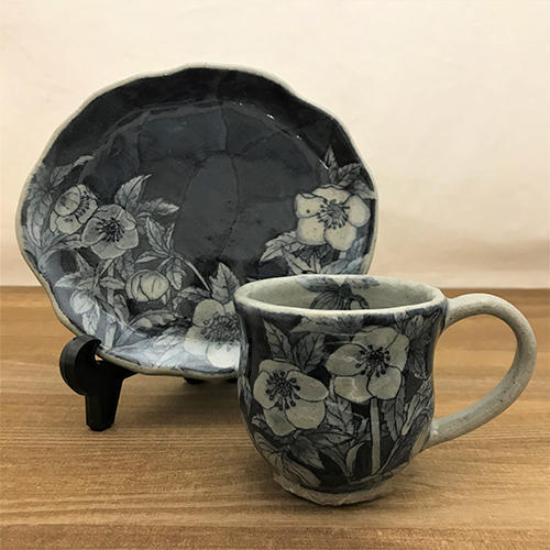 陶器 有田焼 カップ＆ソーサー 染付 窯印あり 陶器 有田焼 カップ